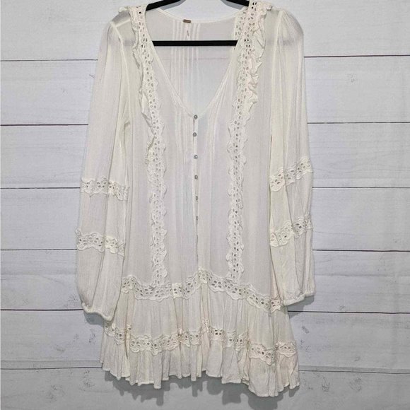 Free People Snow Angel Mini Dress Ivory, Long Sleeve - Picture 8 of 8